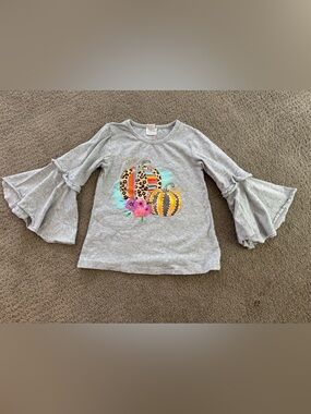 BMG Girls Youth Large Gray Ruffle Sleeve Fall Pumpkin Top – Great Quality